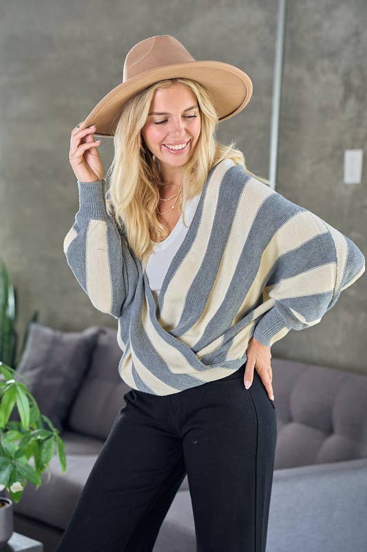 Stripe Surplice Sweater Top