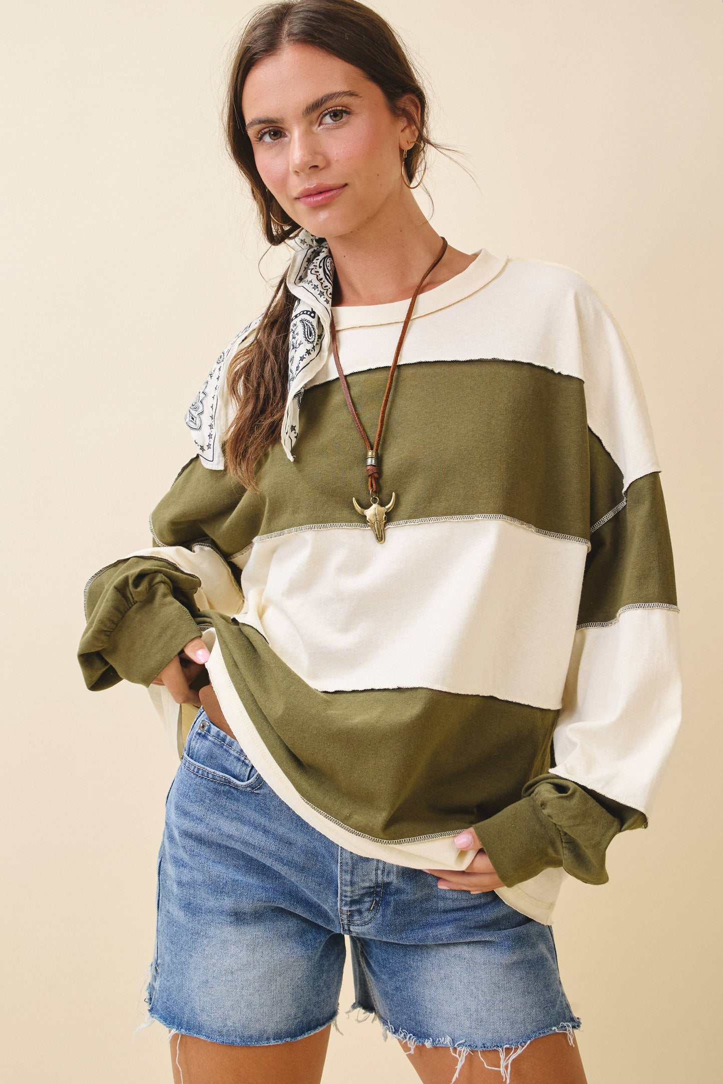 Oversized Color Block Pullover