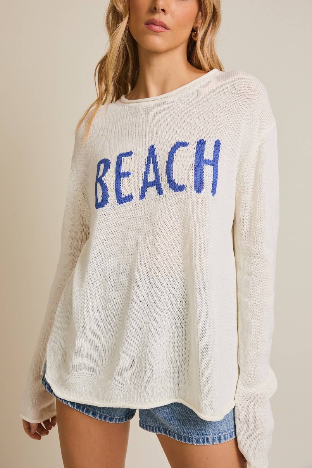 ROUND NECK LONG SLEEVE "BEACH" LIGHT WEIGHT SWEATER