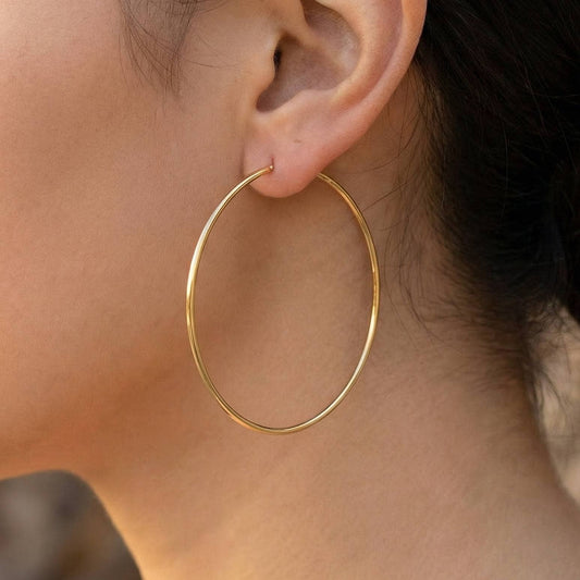 Gold Dipped Skinny 60Mm Hoop Earrings