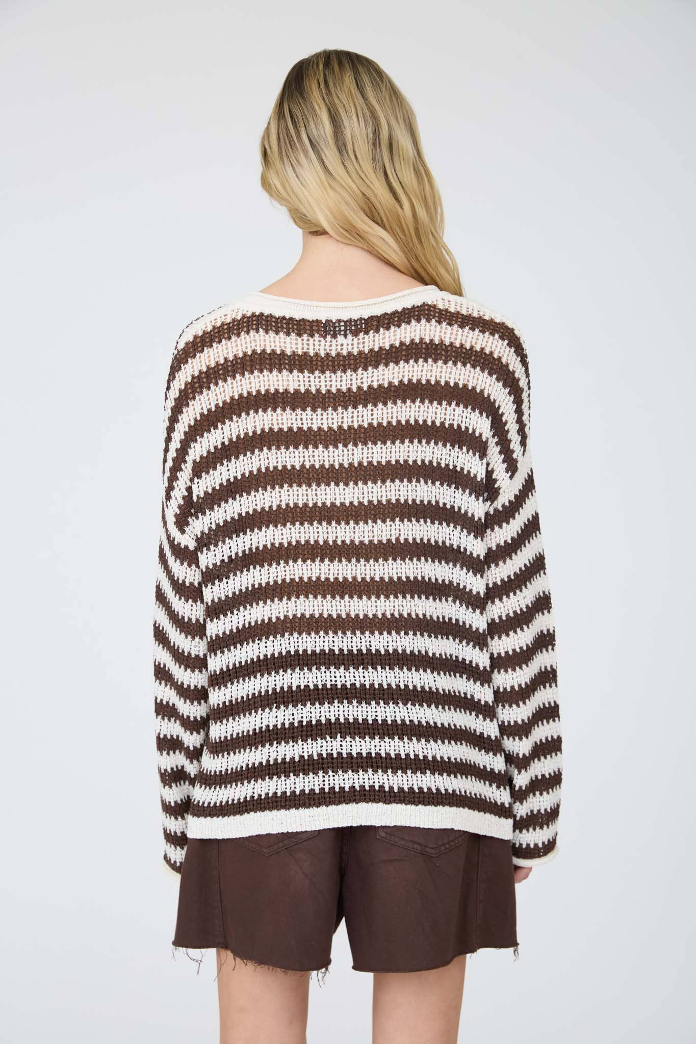 Stripe Raw Edge Sweater