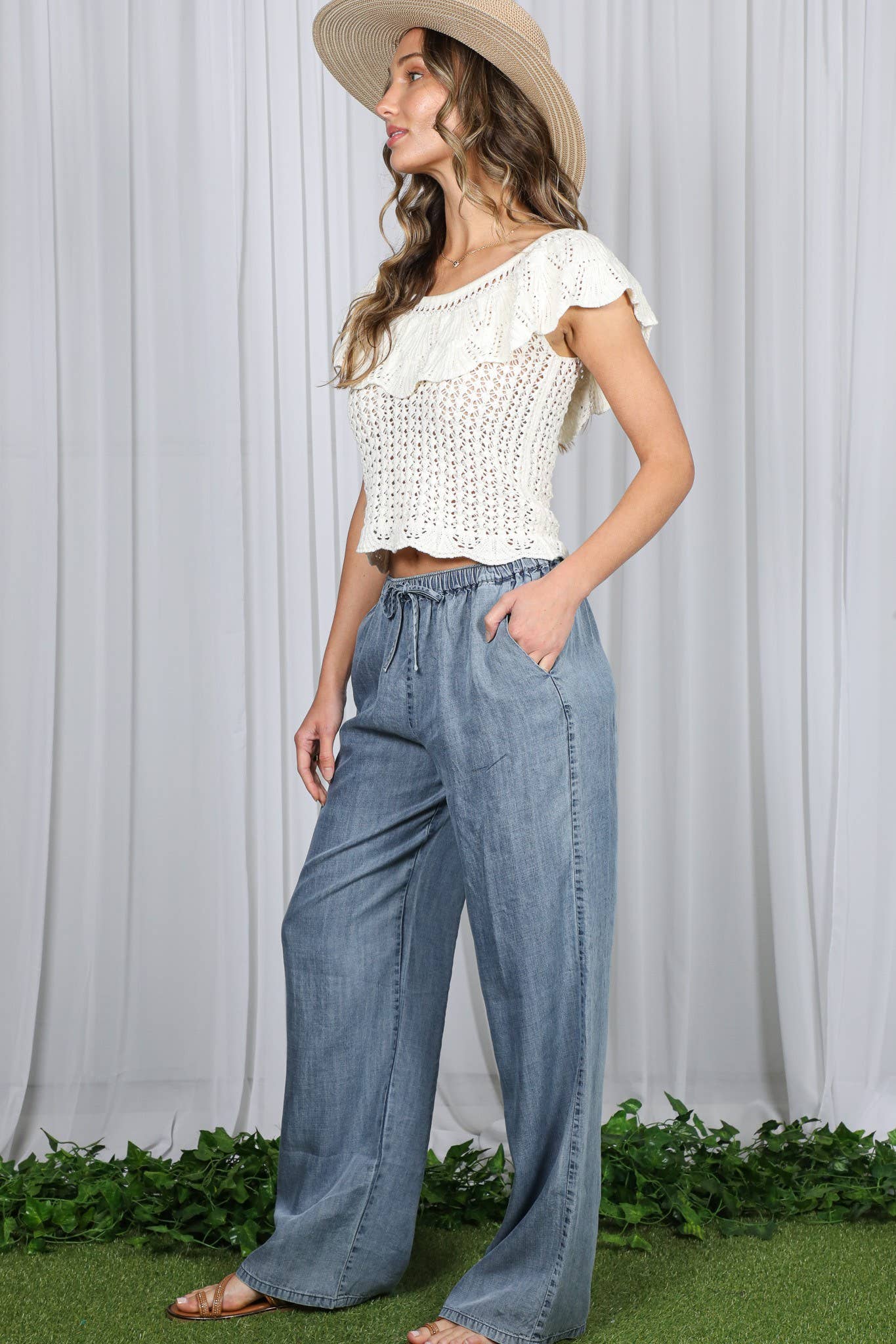 Chambray Washed Denim Pants