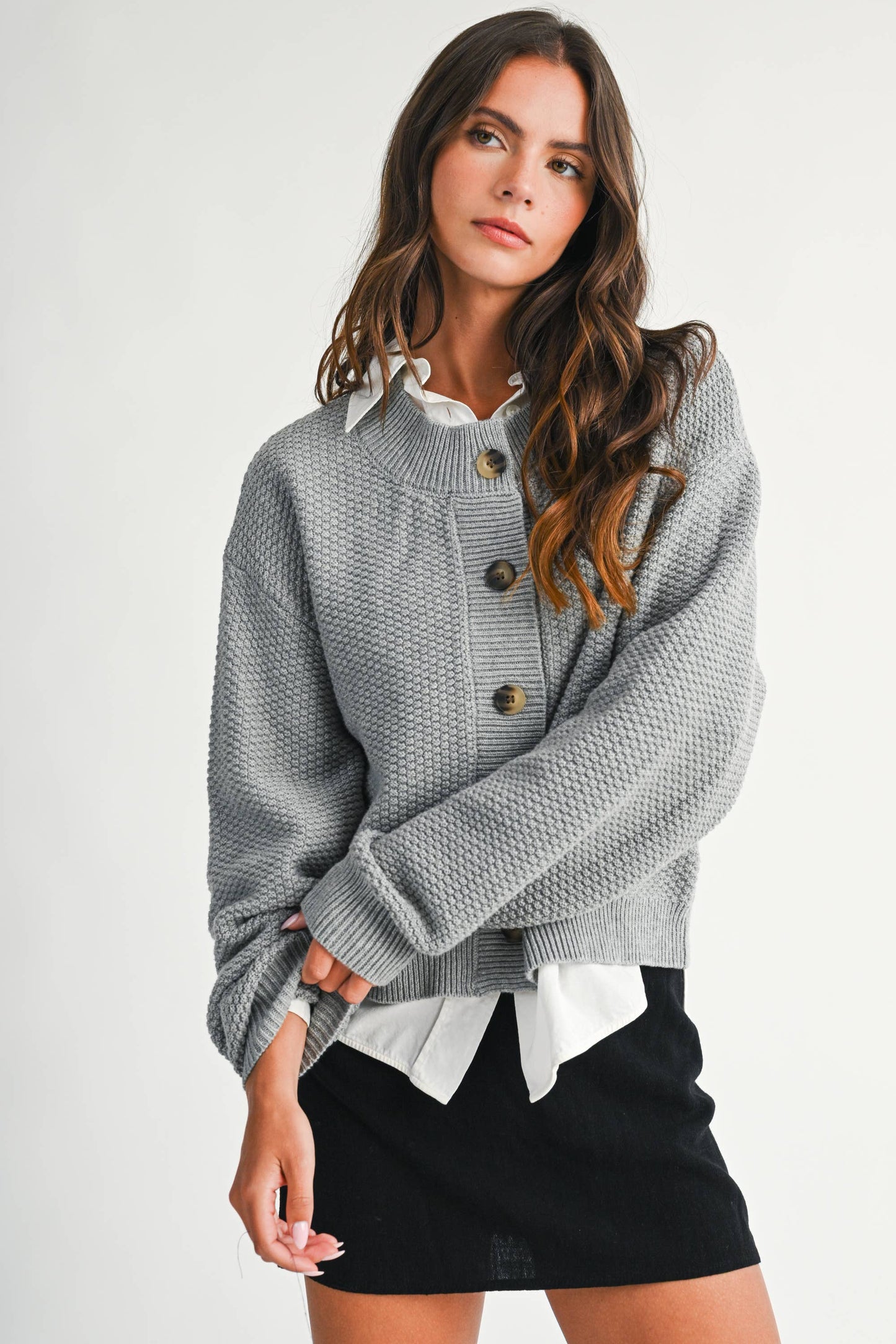 Textured Button Front Cardigan Sweater