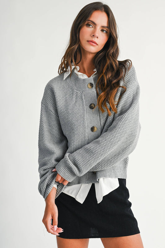Textured Button Front Cardigan Sweater