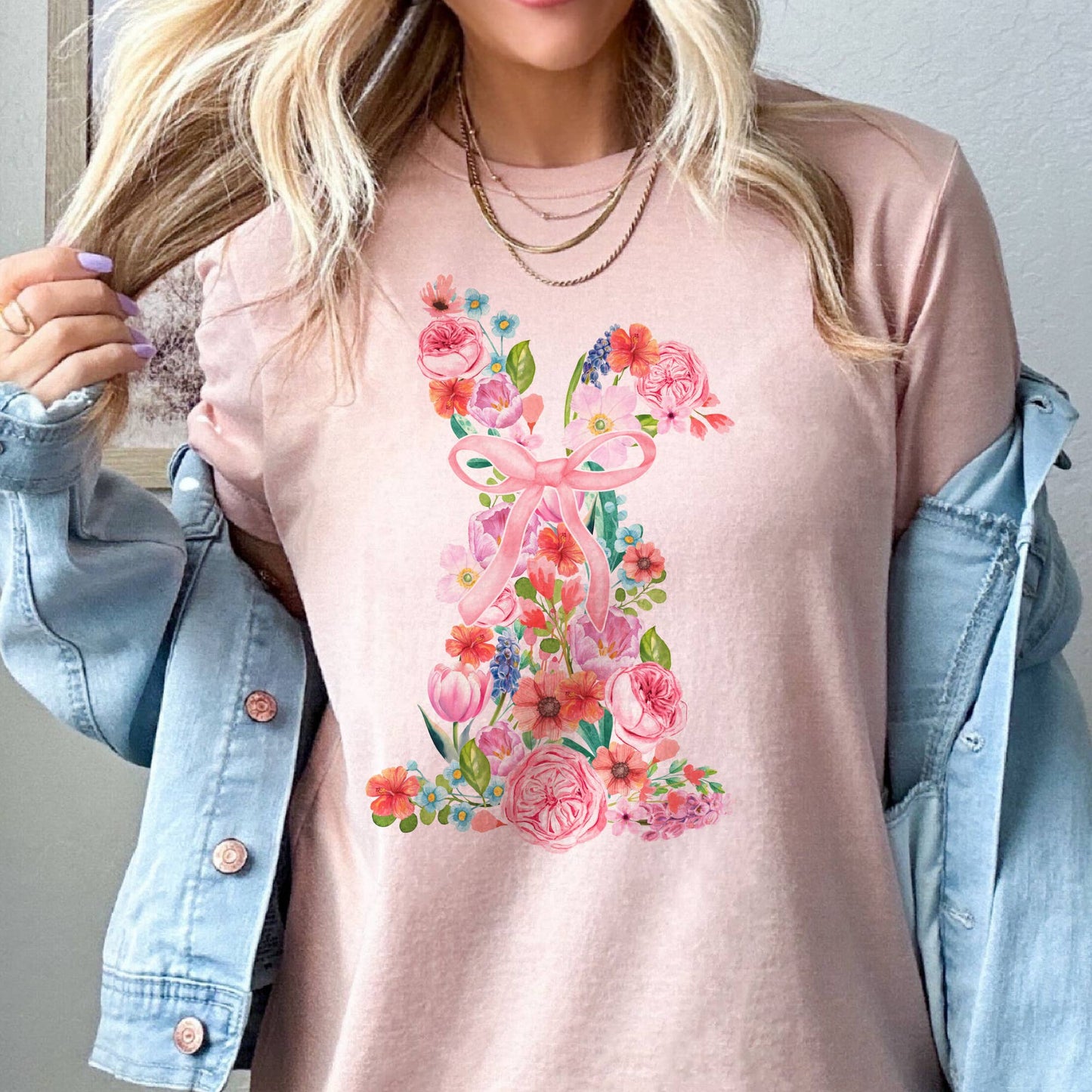 Easter Graphic Tee Easter Floral Bunny Graphic Tshirt