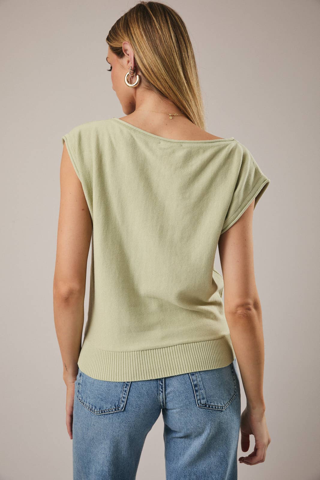 Boat Neck Wide Shoulder Knit Top