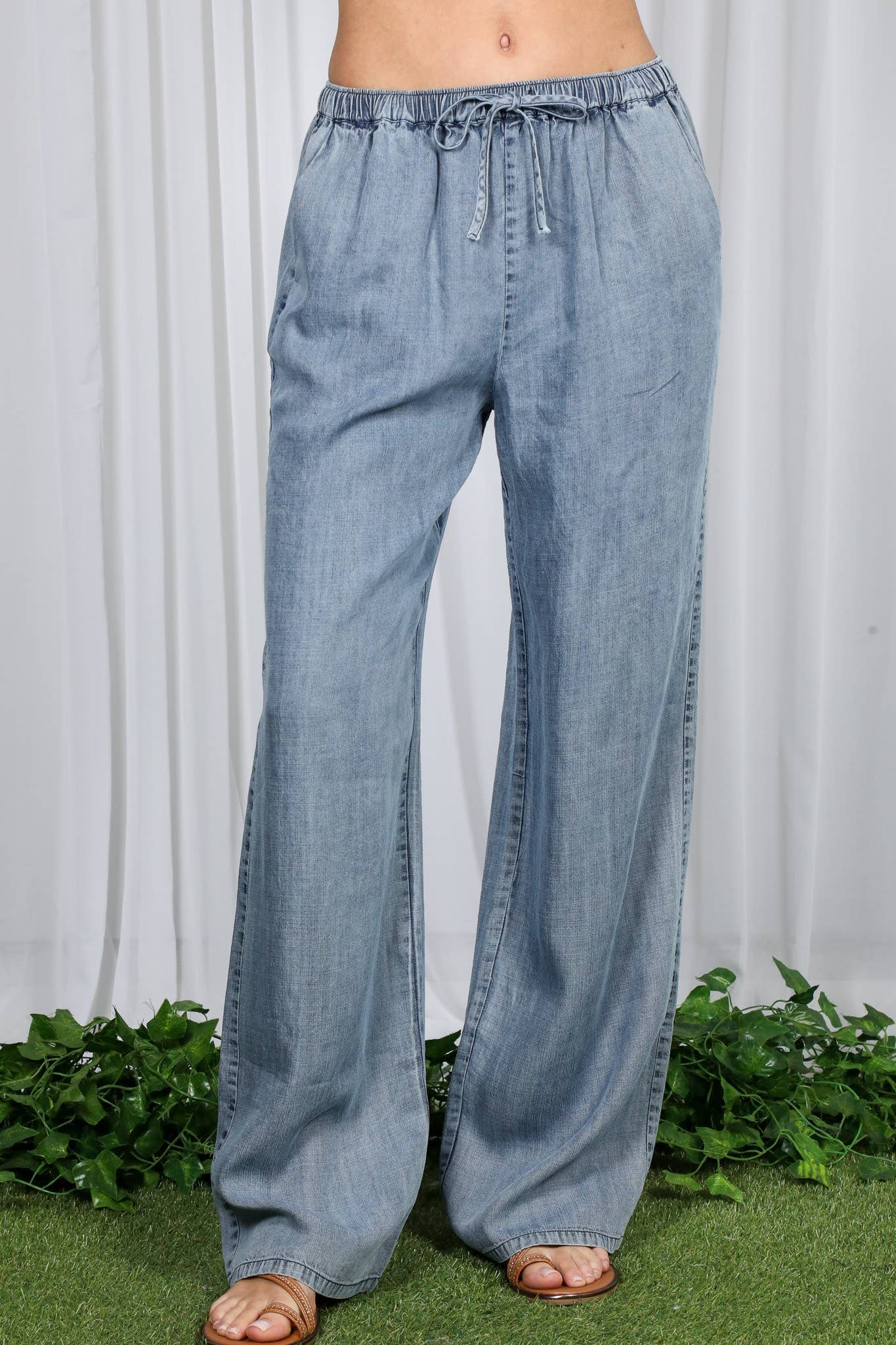 Chambray Washed Denim Pants