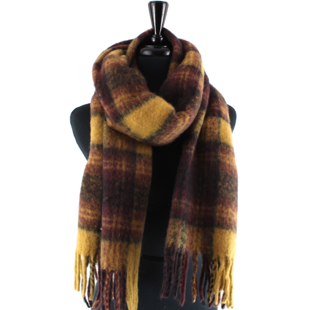 Wide Fuzzy Plaid Scarf