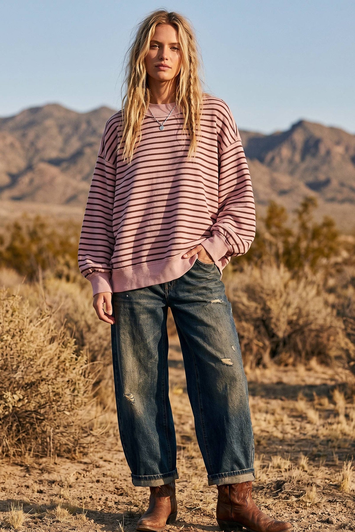 French Terry Striped Pullover