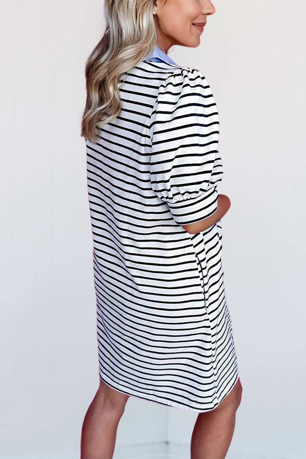 Stripe Contrast Puff Sleeve T Shirt Mini Dress