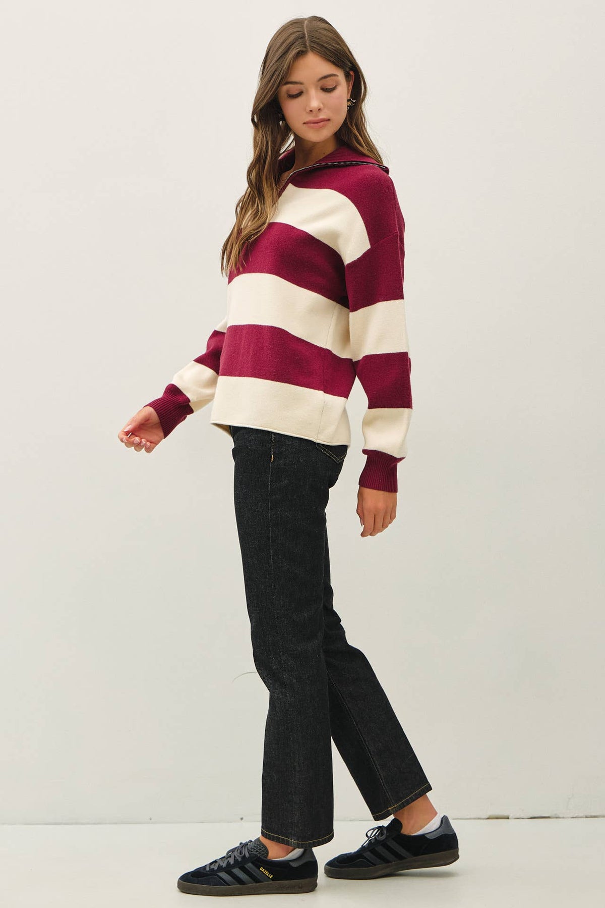 Rugby Striped Quarter Zip Sweater