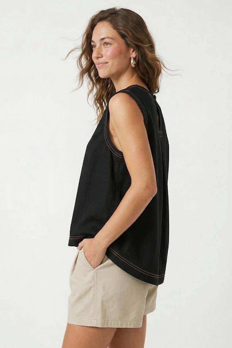 Round Neck Garment Wash Sleeveless Top