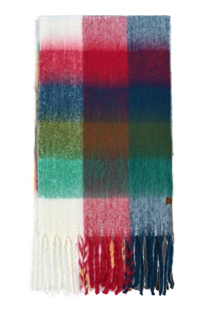 C.C Multi Color Block Plaid Check Pattern Woven Winter Scarf