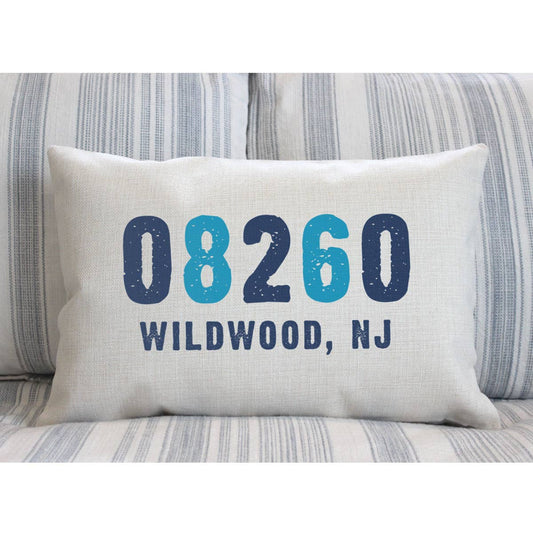 Custom Zip Code Lumbar Lake/Beach Pillow - with Insert