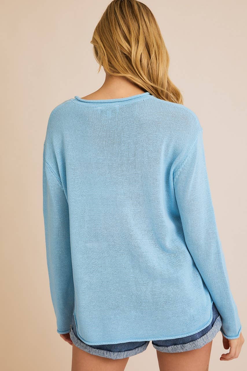 ROUND NECK LONG SLEEVE "BEACH" LIGHT WEIGHT SWEATER