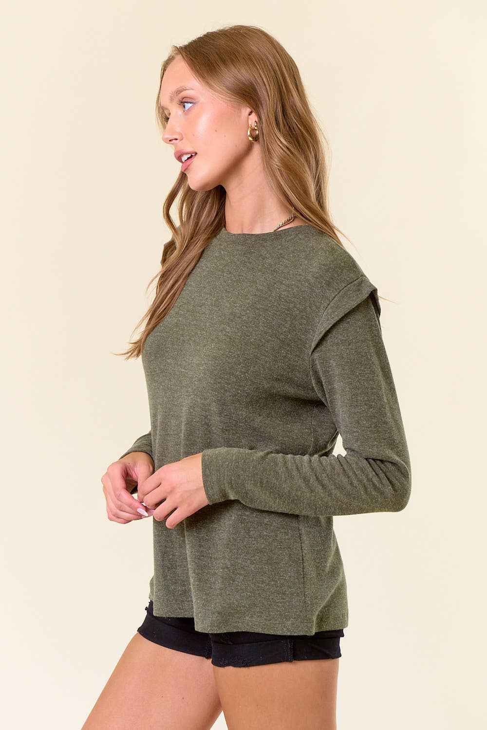Soft Knit Banded Long Sleeve Top