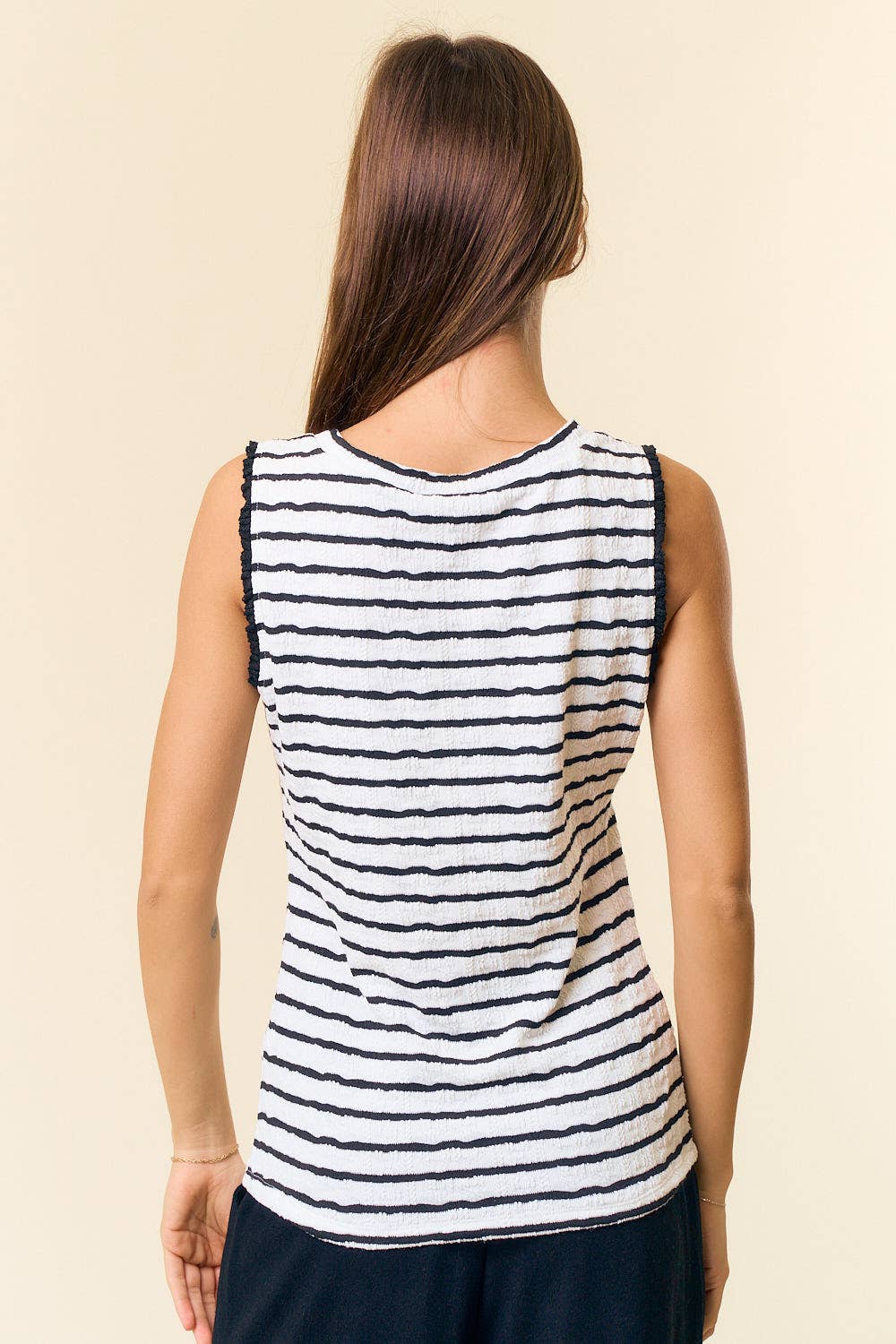 Textured Striped Knit Ruffle Tank Top