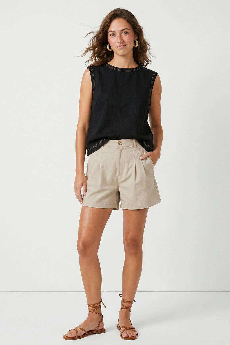 Round Neck Garment Wash Sleeveless Top