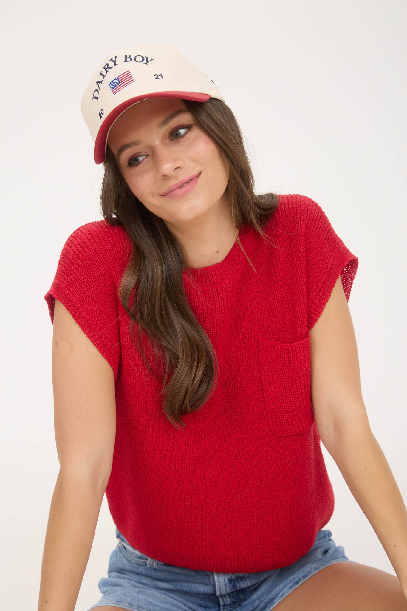 Crewneck Short Sleeve Batwing Sweater With Pocket