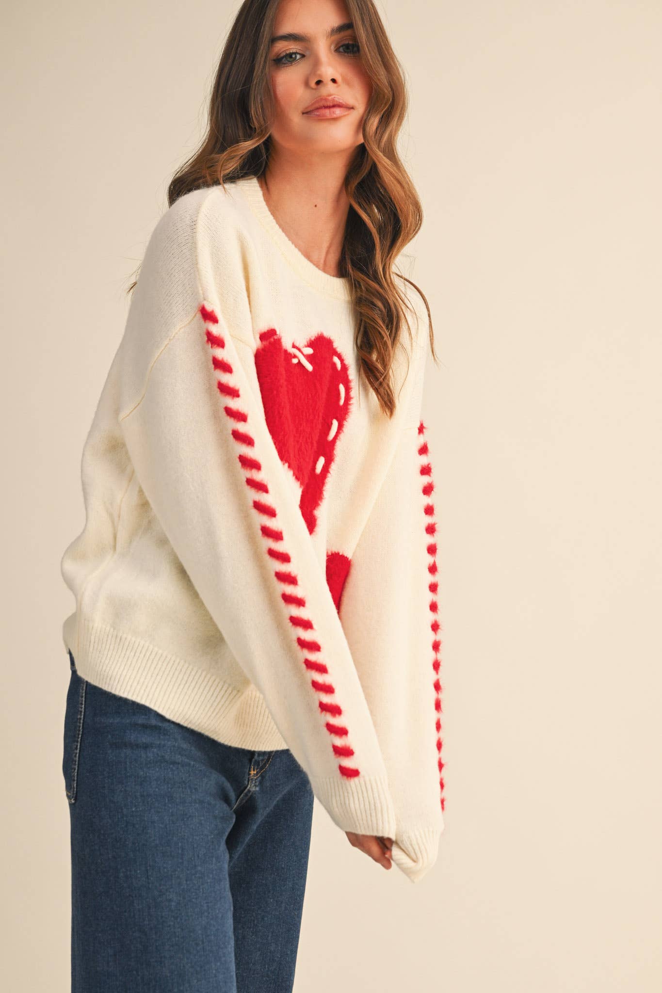 Fuzzy Heart Knit Sweater