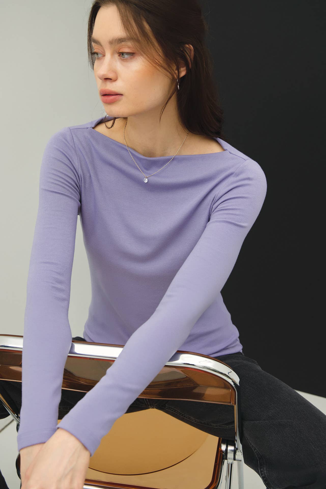 Basic Boat Neck Long Sleeved Top
