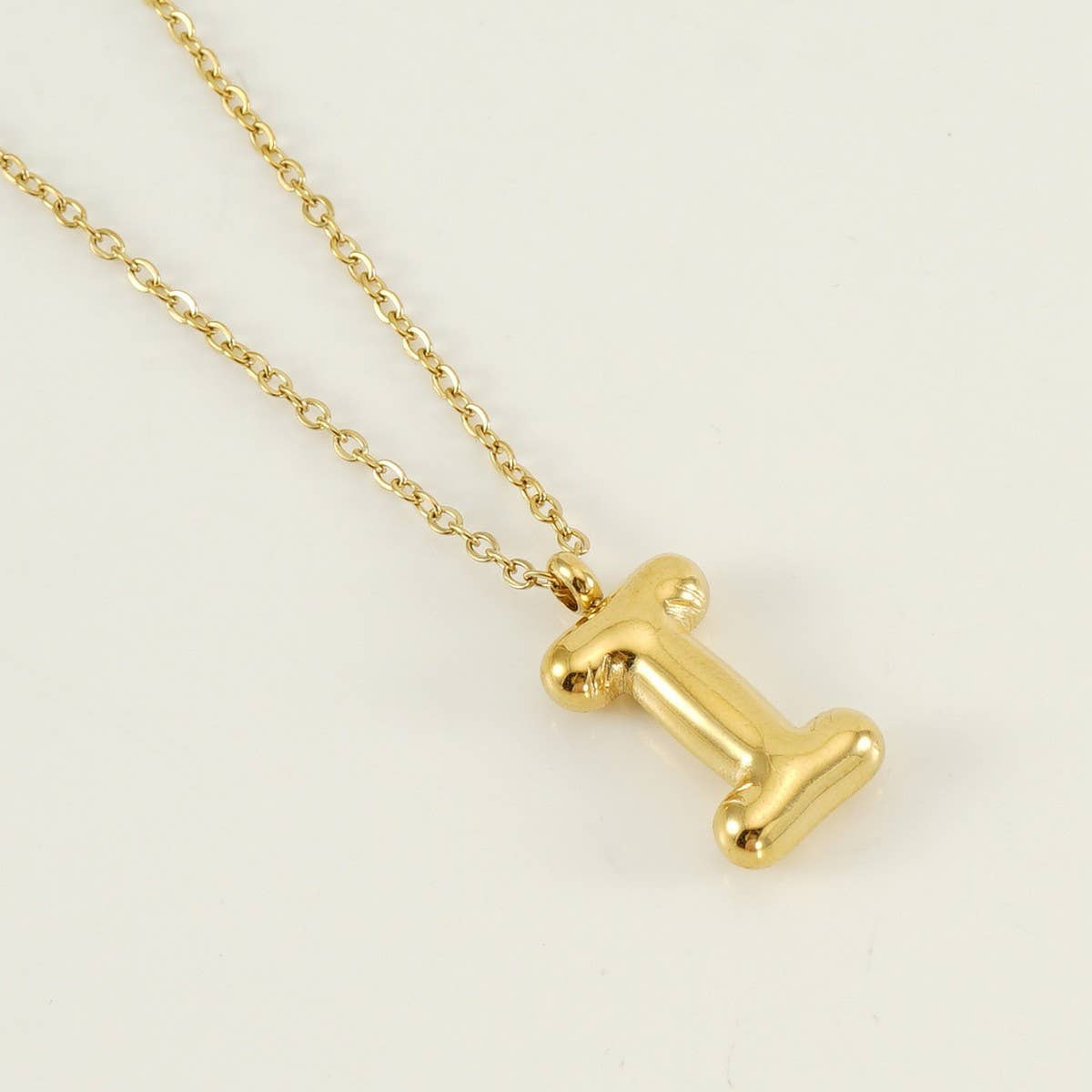 Stainless Steel Glossy Bubble Letter Necklace Gold