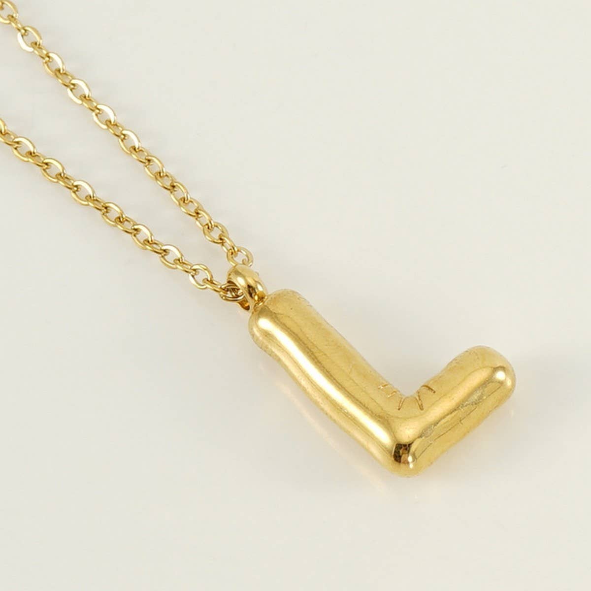 Stainless Steel Glossy Bubble Letter Necklace Gold