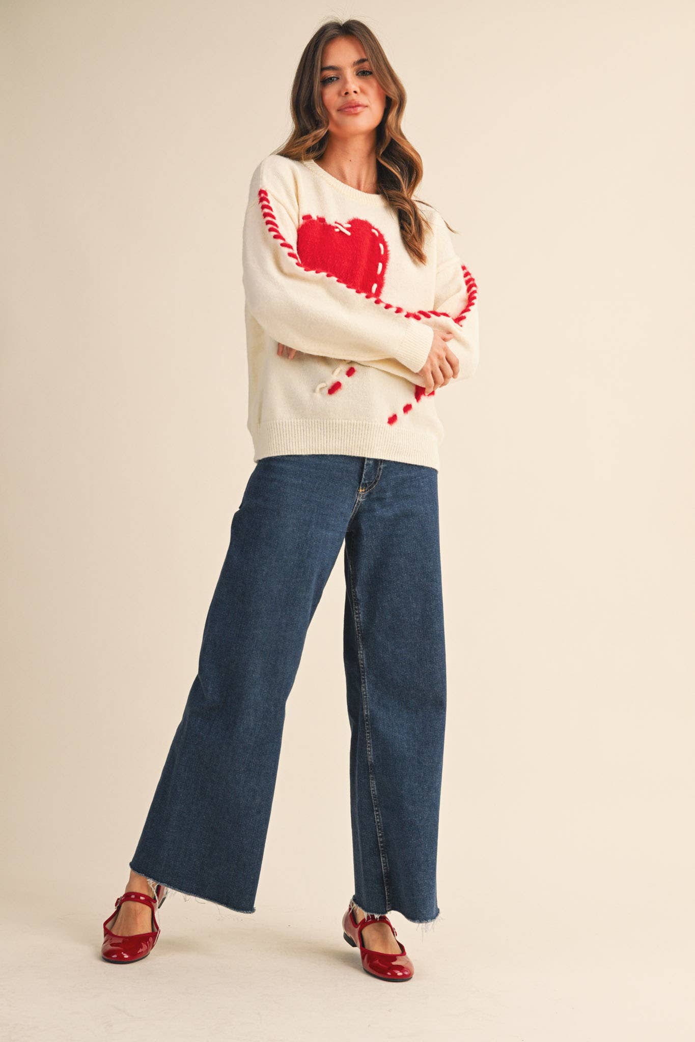 Fuzzy Heart Knit Sweater