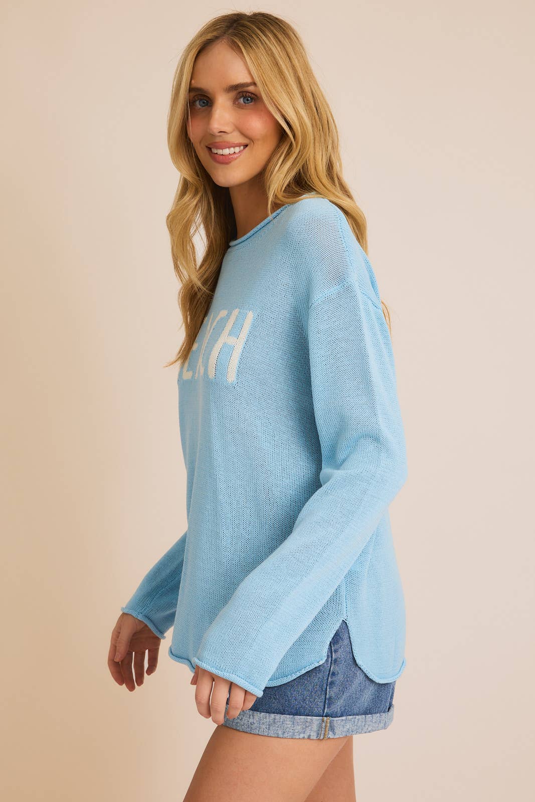 ROUND NECK LONG SLEEVE "BEACH" LIGHT WEIGHT SWEATER