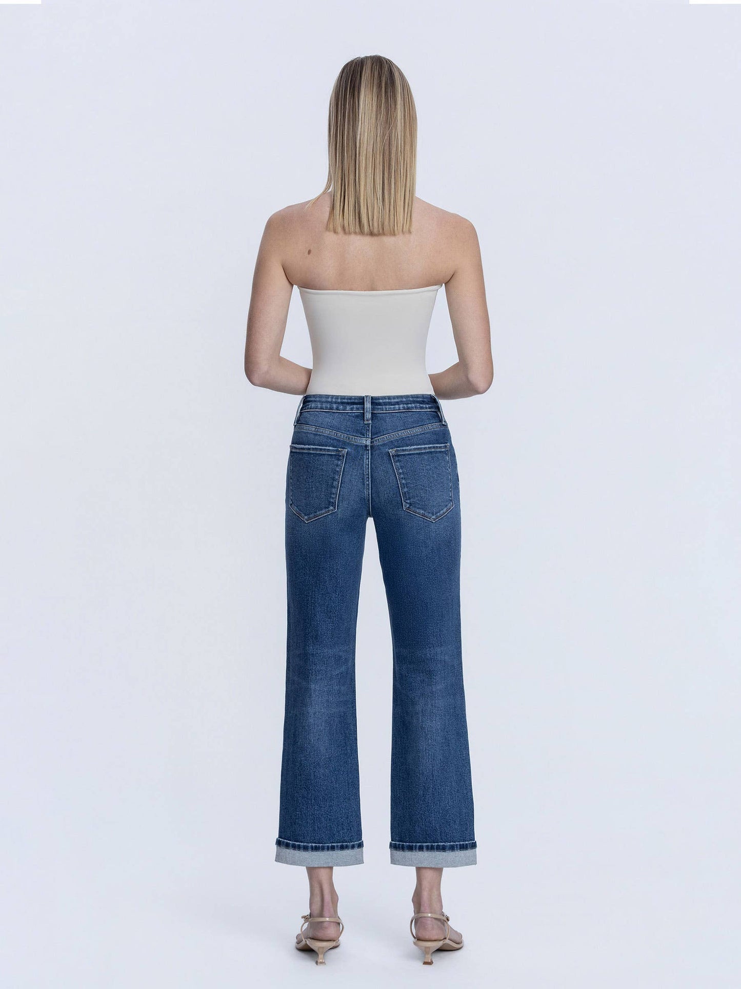 Lovervet High Rise Dark Wash Cuffed Crop Straight Jeans