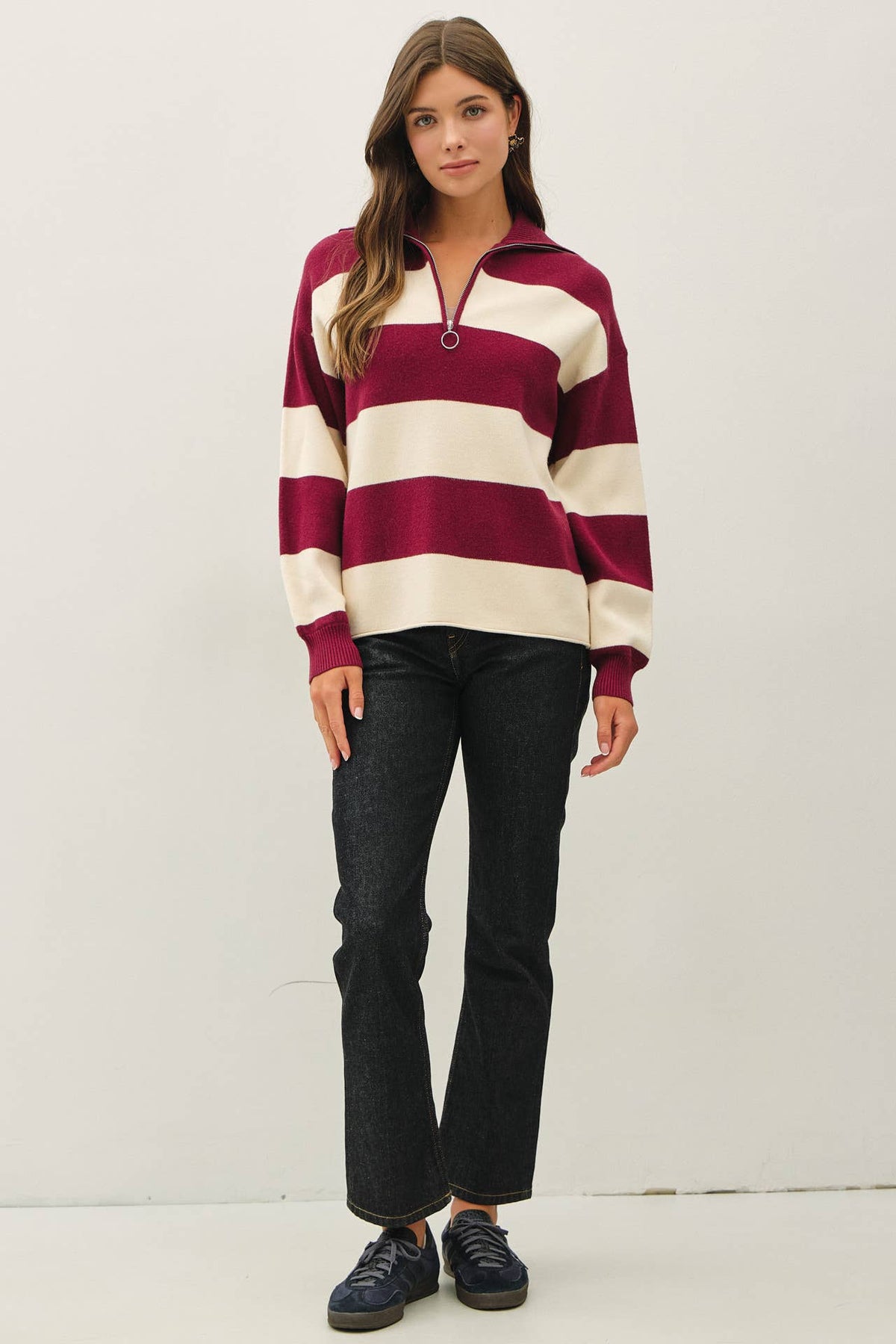 Rugby Striped Quarter Zip Sweater