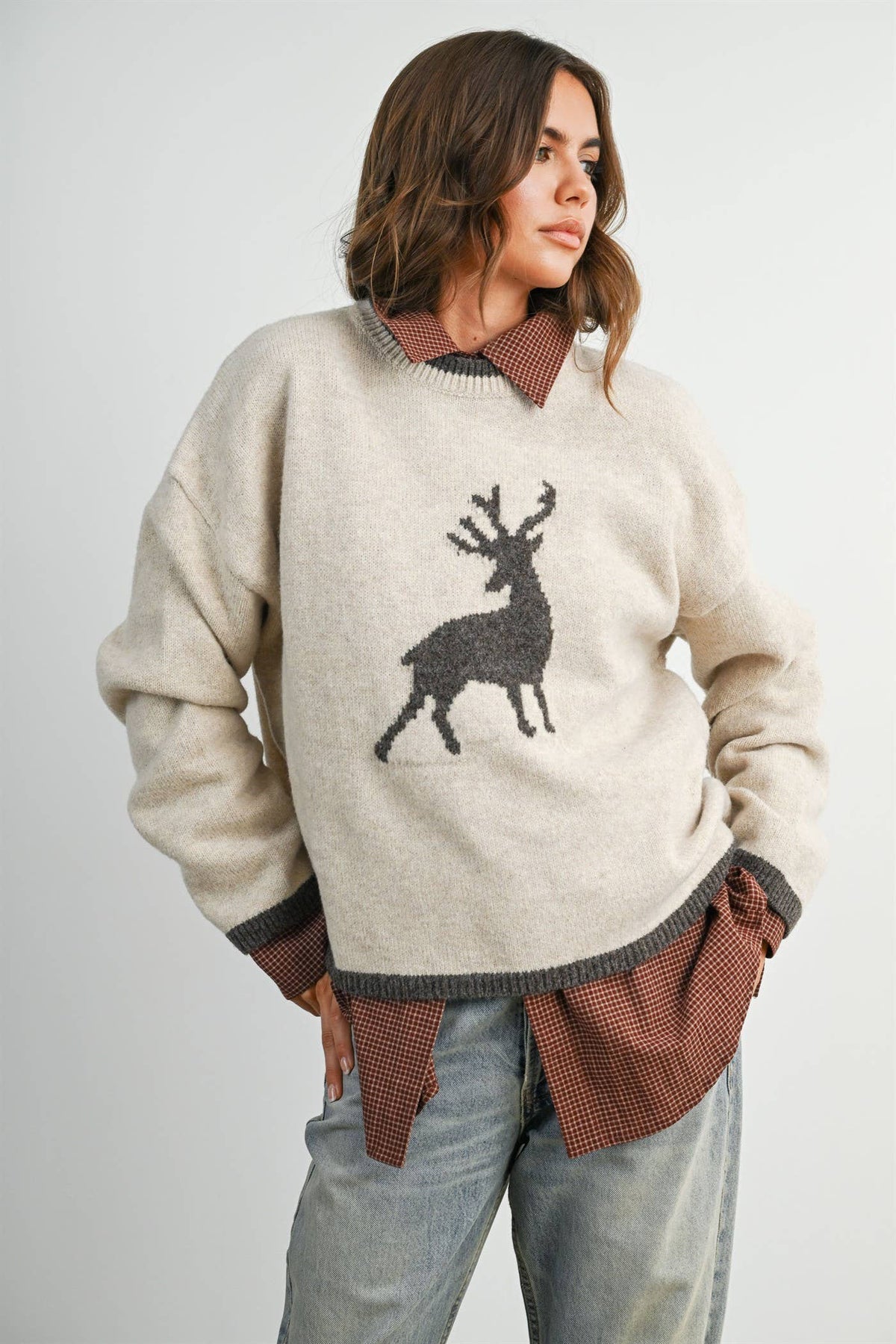Reindeer Graphic Knit Sweater- BMW8624