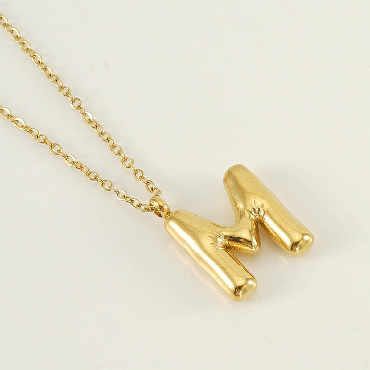 Stainless Steel Glossy Bubble Letter Necklace Gold