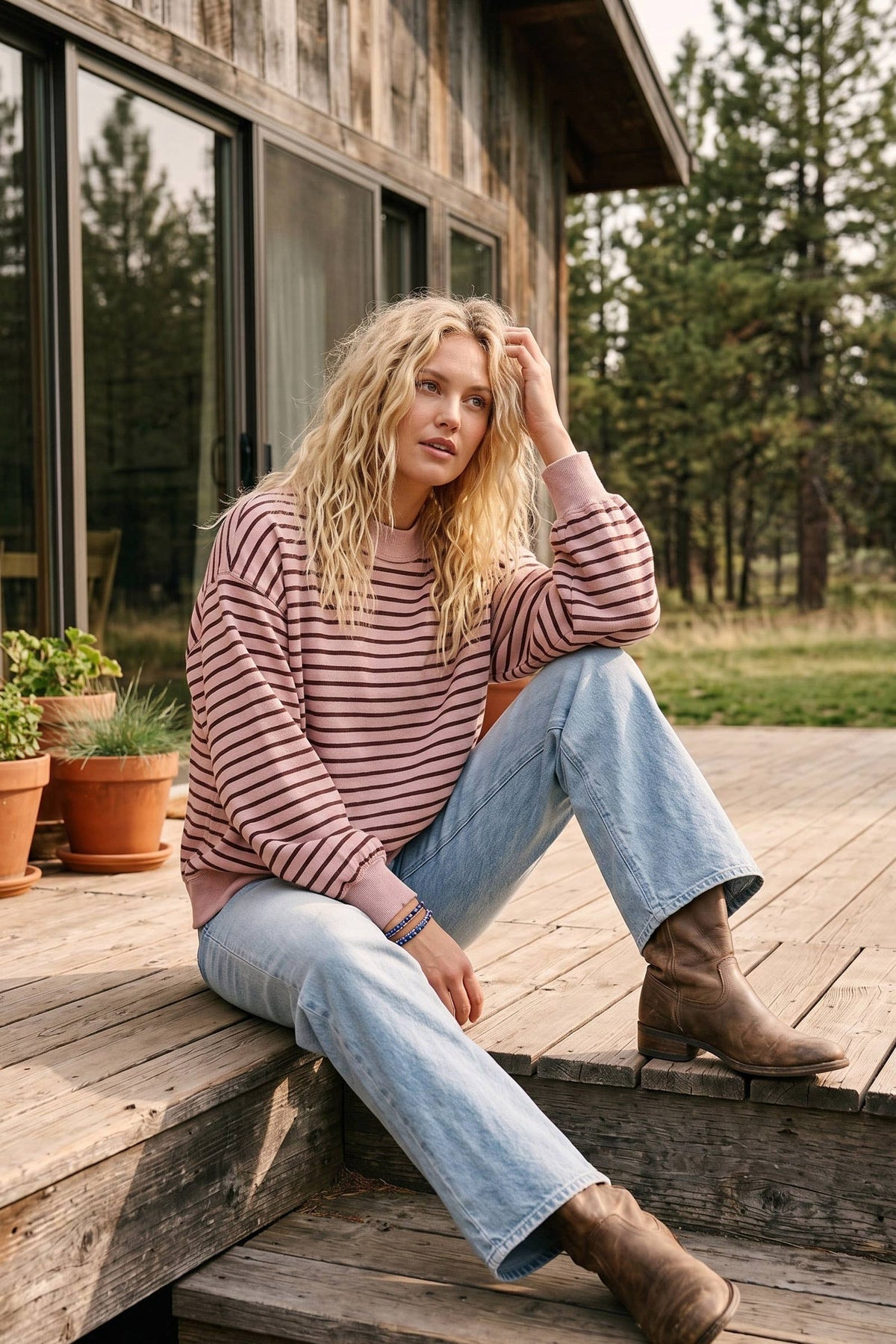 French Terry Striped Pullover
