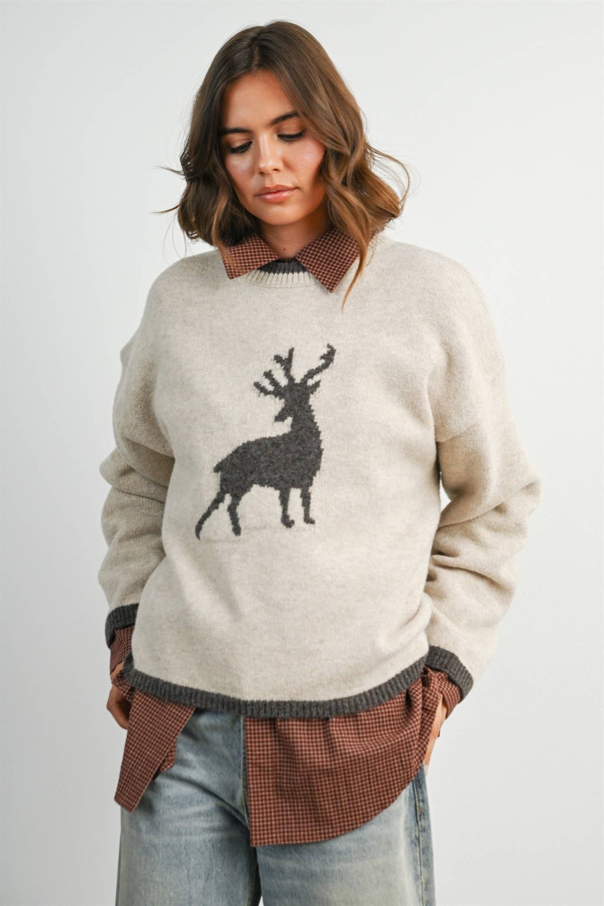 Reindeer Graphic Knit Sweater- BMW8624