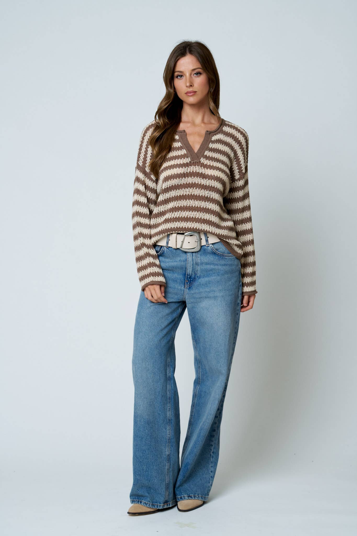 Stripe Raw Edge Sweater