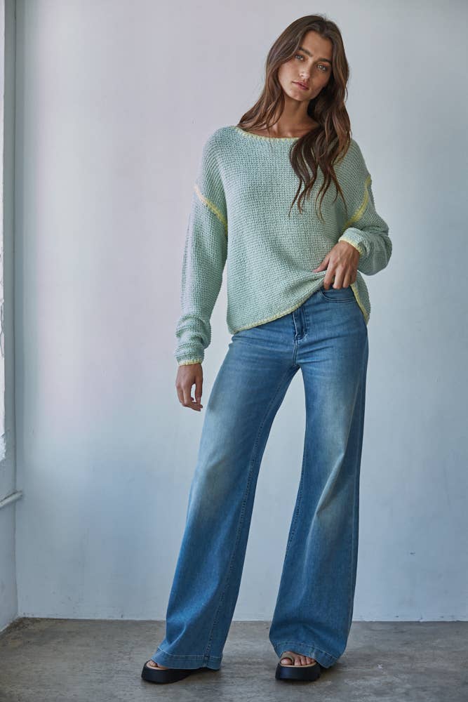 Knit Sweater Cotton Stitch Detail Pullover by By Together