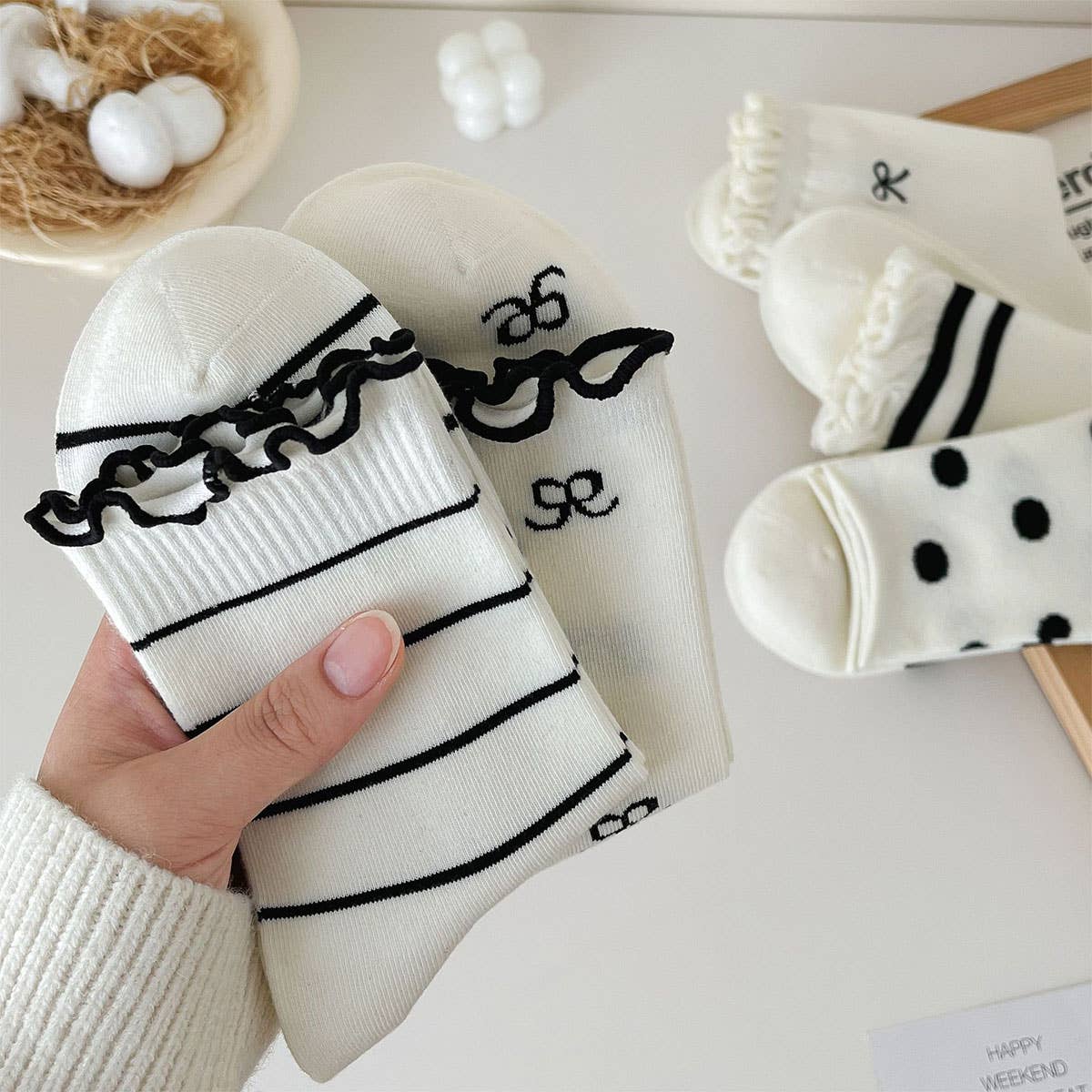 Cute Dots, Stripes, Bow Crew Socks
