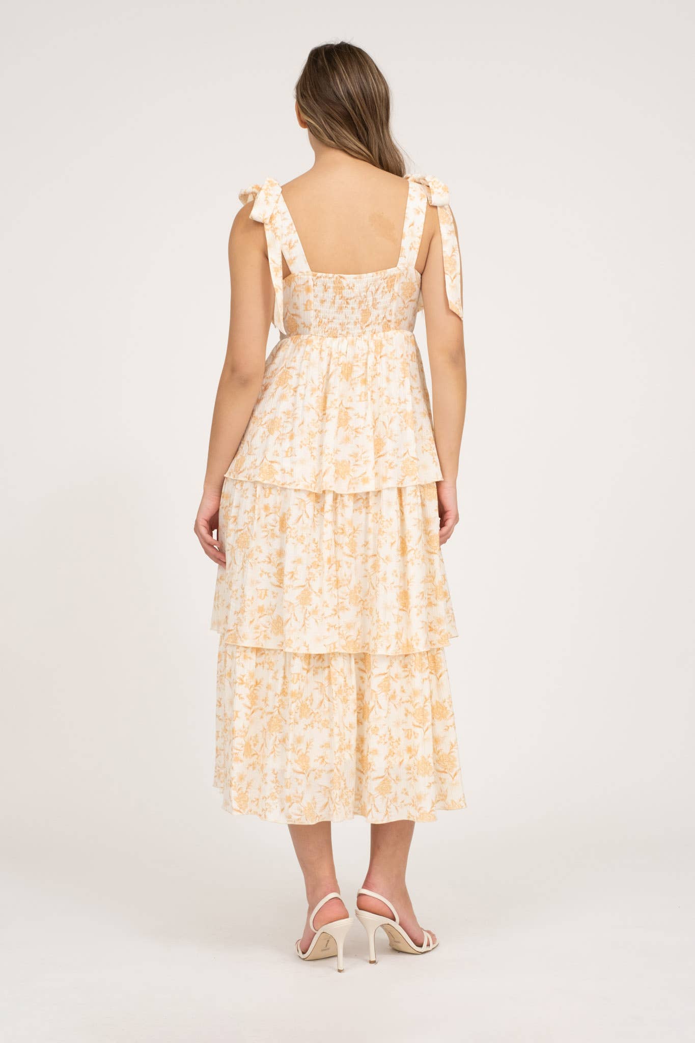 Floral Tie Strap Ruffle Midi Dress