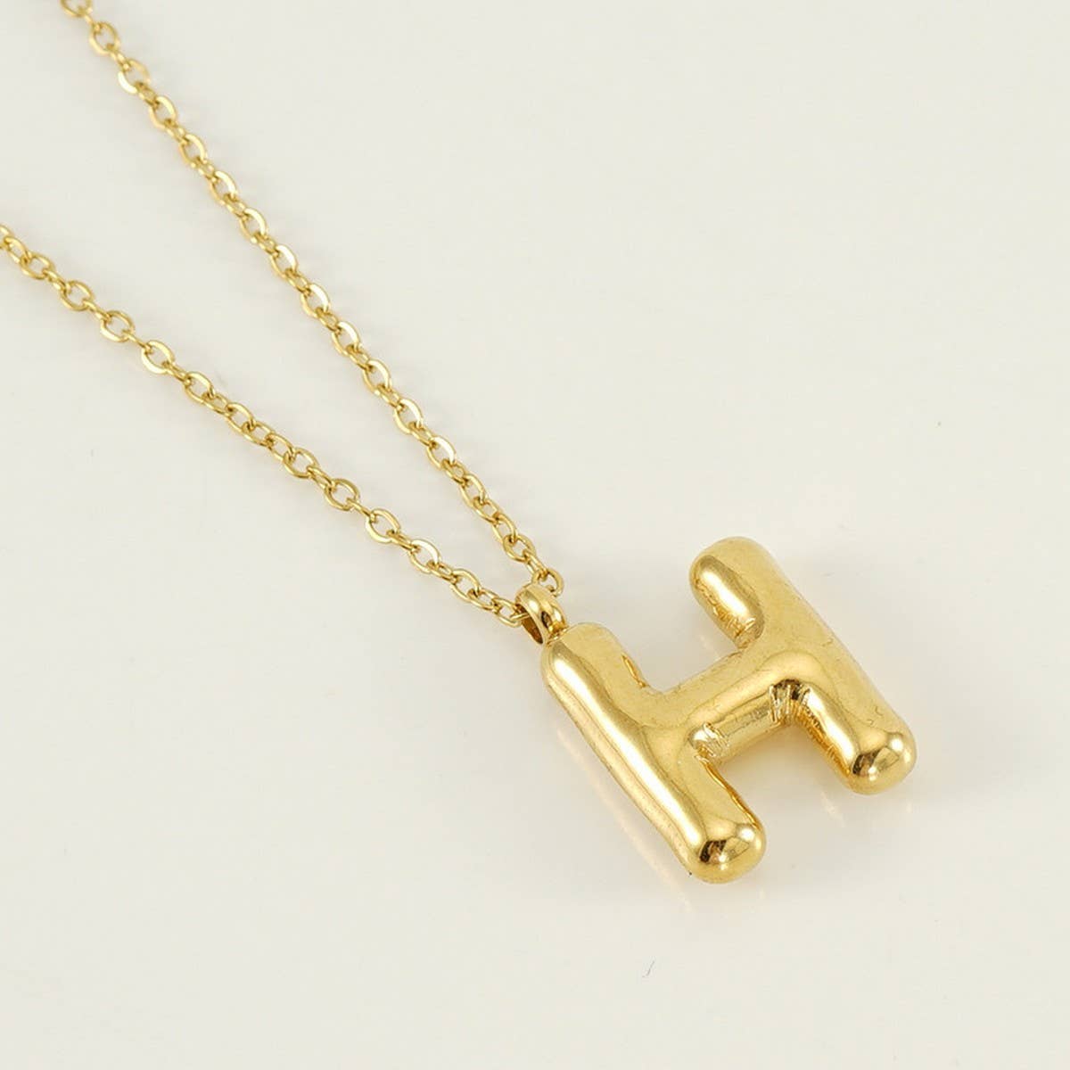 Stainless Steel Glossy Bubble Letter Necklace Gold
