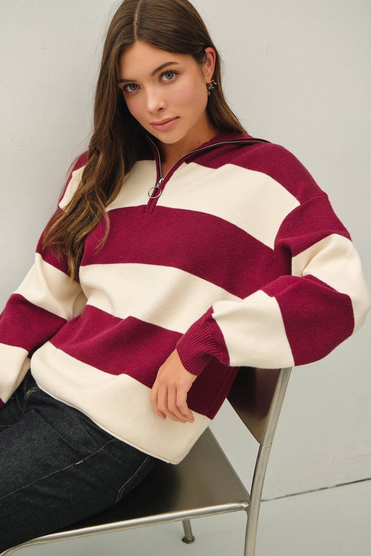 Rugby Striped Quarter Zip Sweater