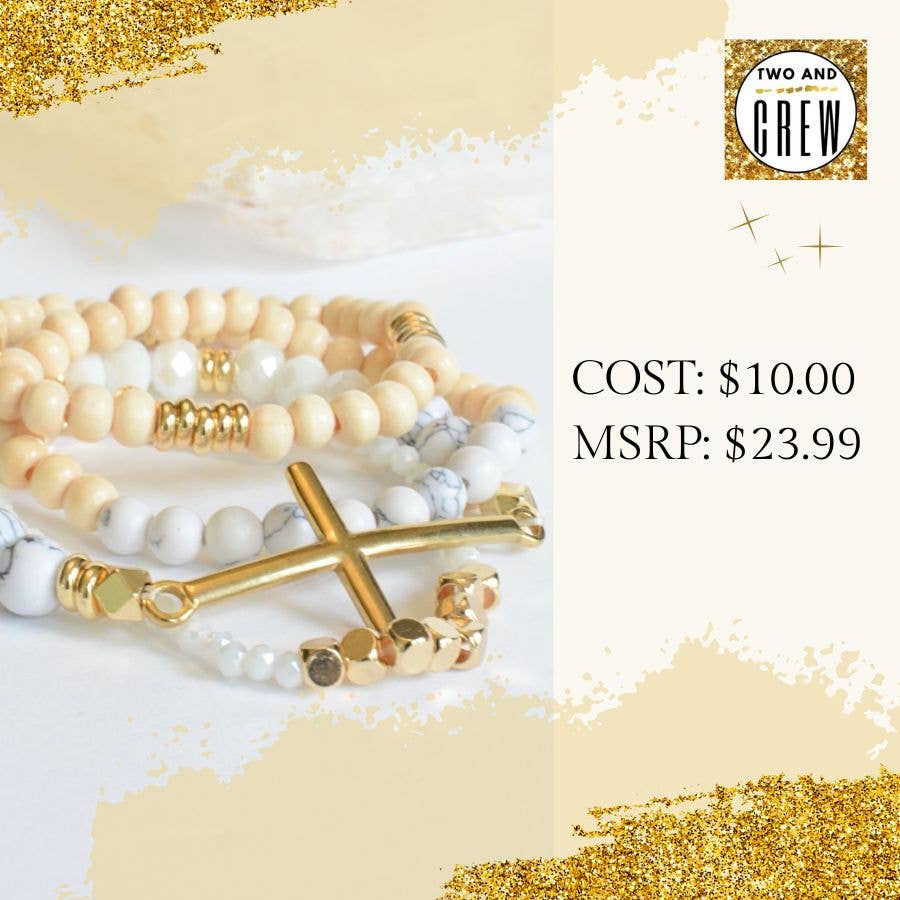Gold Cross Bracelet Set