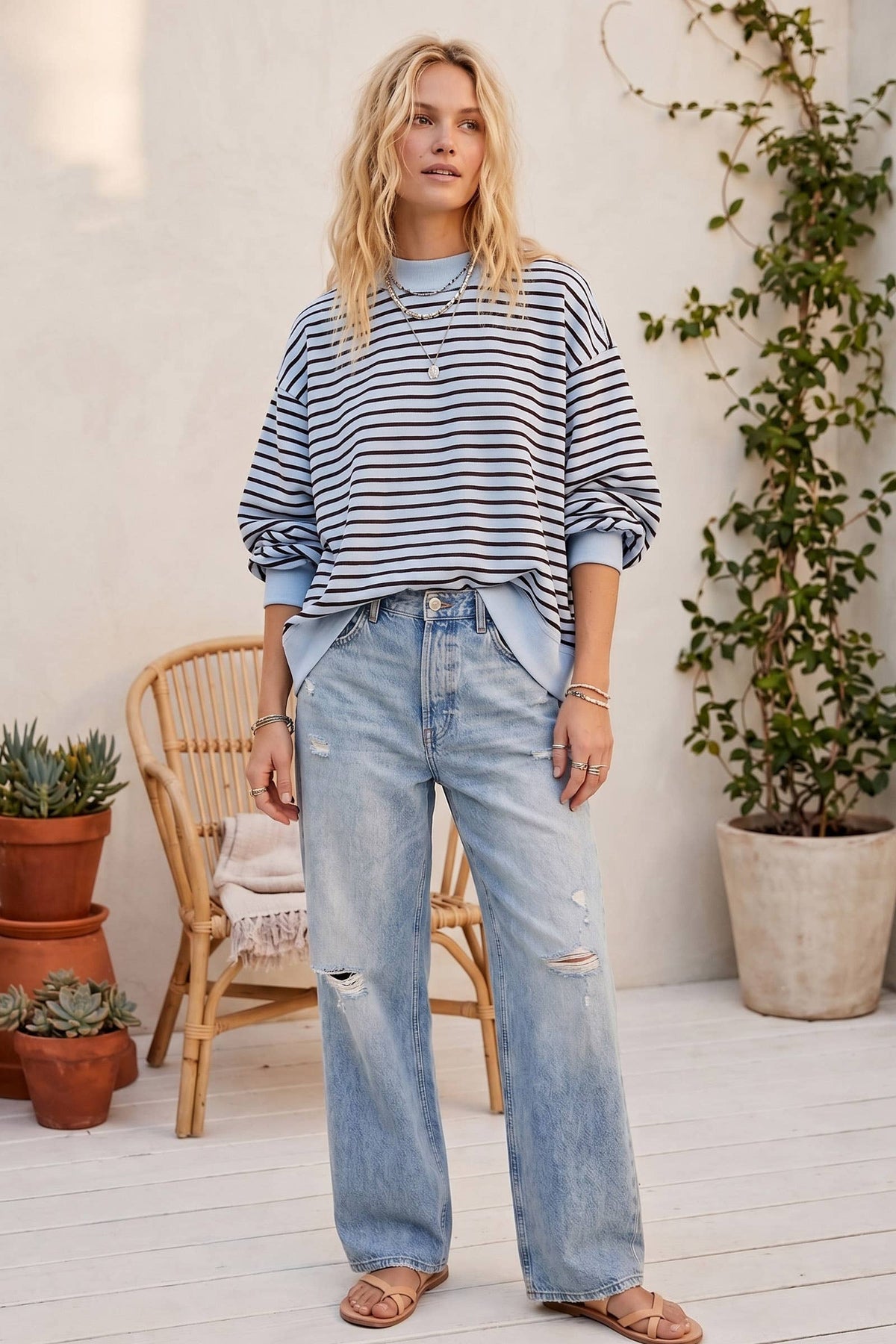 French Terry Striped Pullover