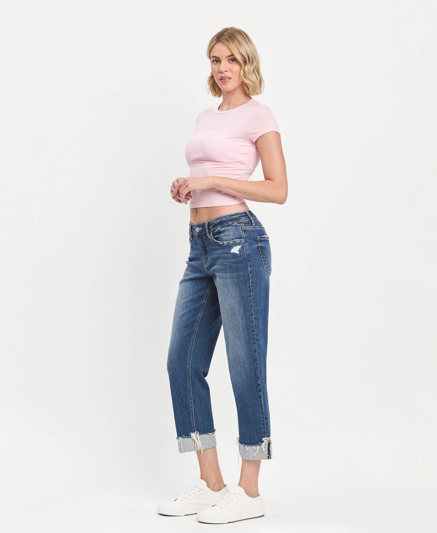 Mid Rise Cuffed Boyfriend Jeans