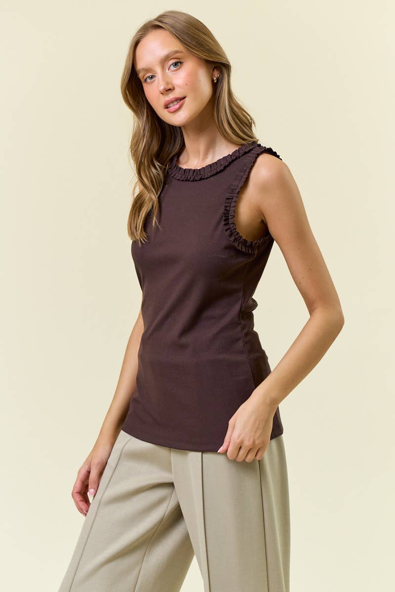 Solid Knit Tank with Ruffle Trim