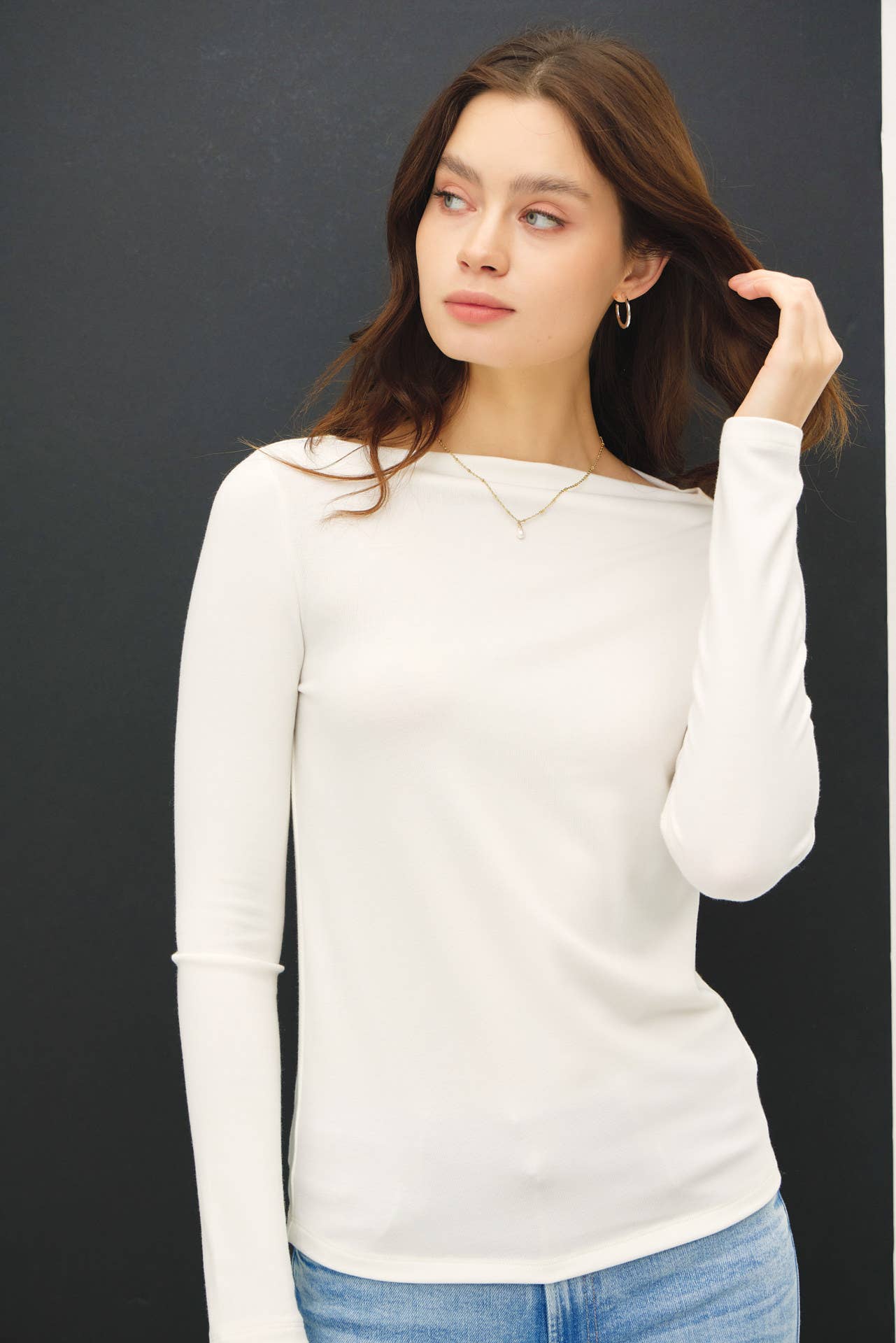 Basic Boat Neck Long Sleeved Top