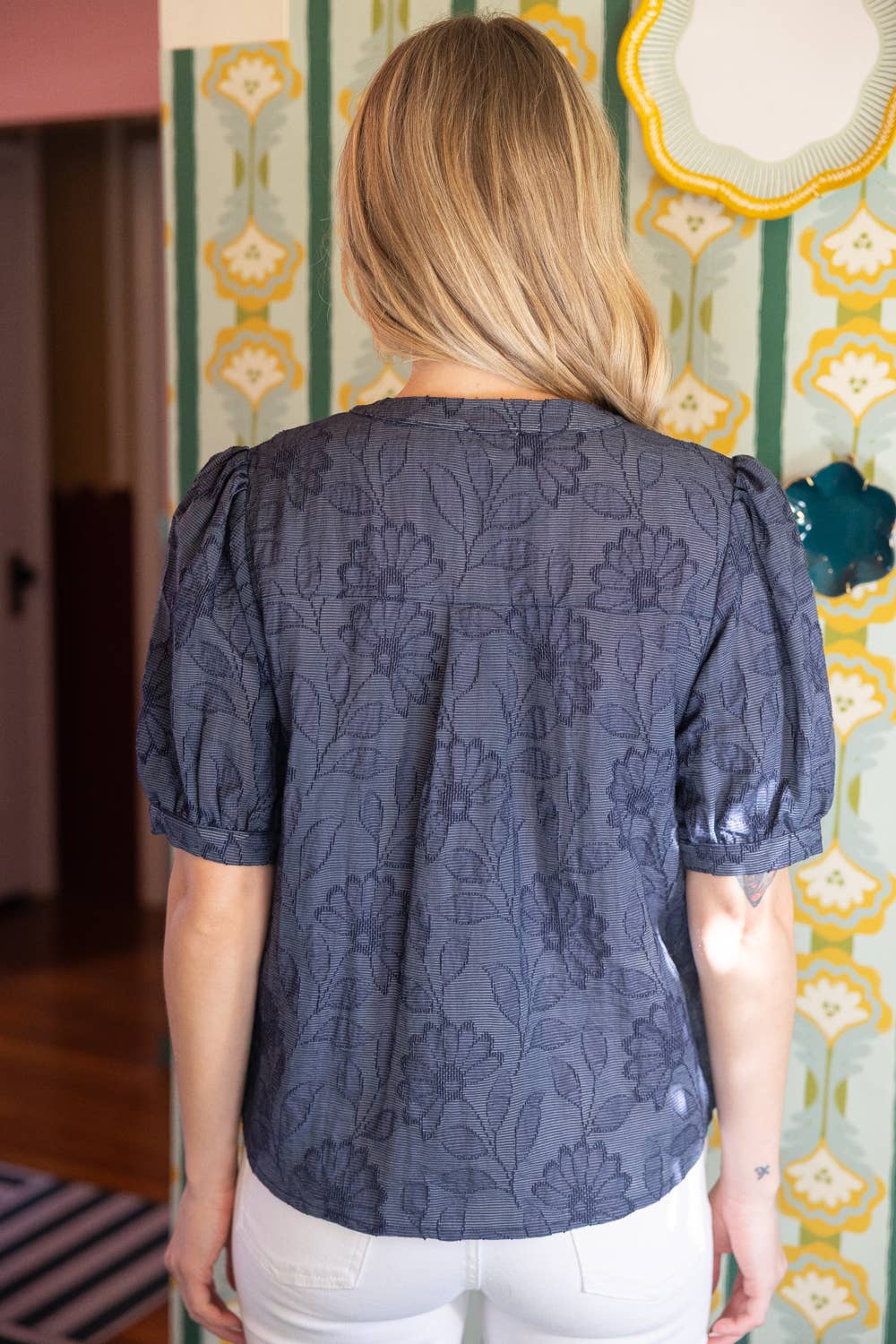 Button Down Floral Textured Top