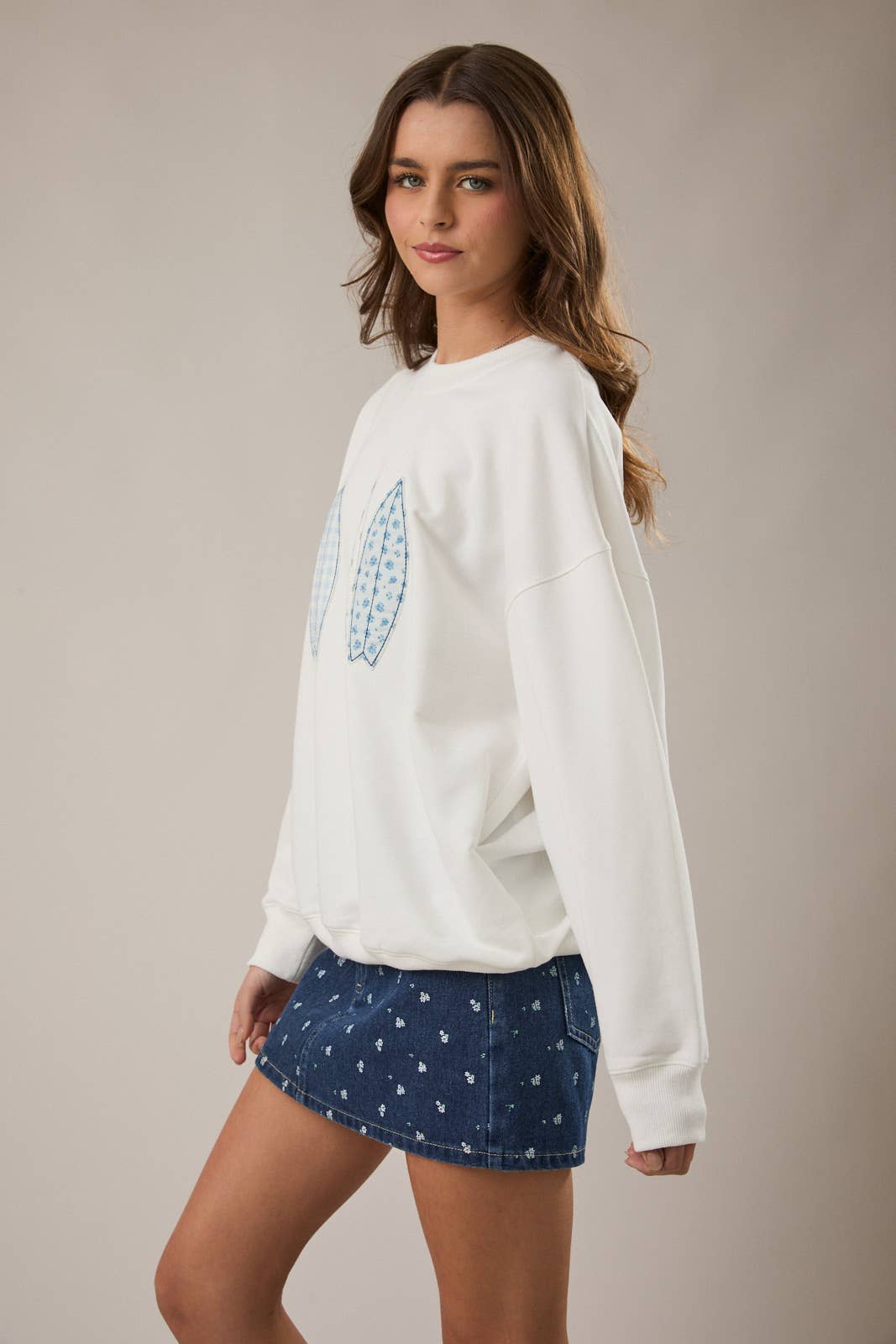 LONG SLEEVE CREW NECK BOAT PATCHWORK PRINTED SWEATSHIRT