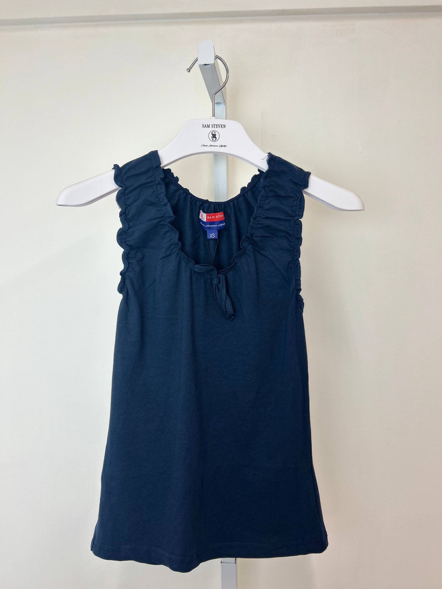 Navy Tank Top With Ruffled Neckline