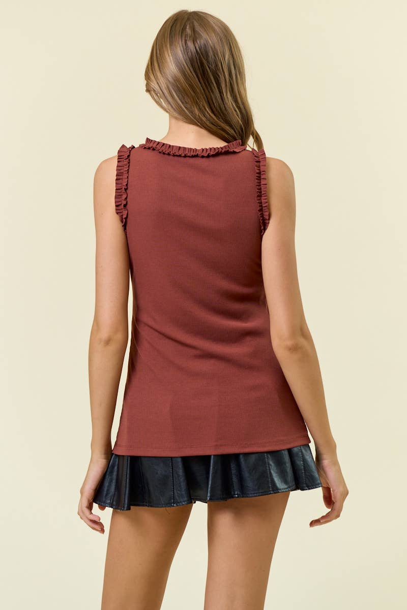 Solid Knit Tank with Ruffle Trim
